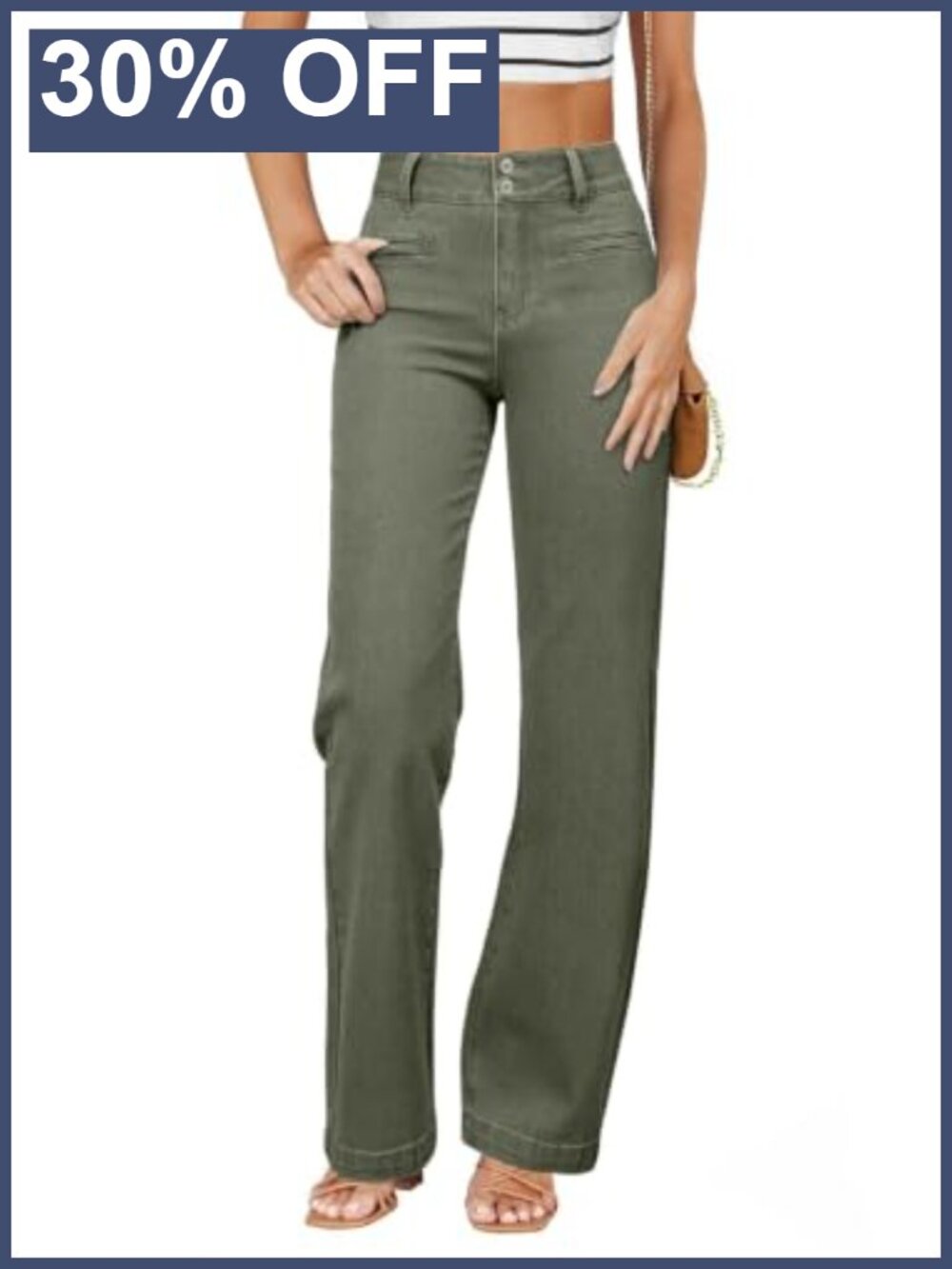 High Waisted Straight Leg Jeans with Dual Button Closure